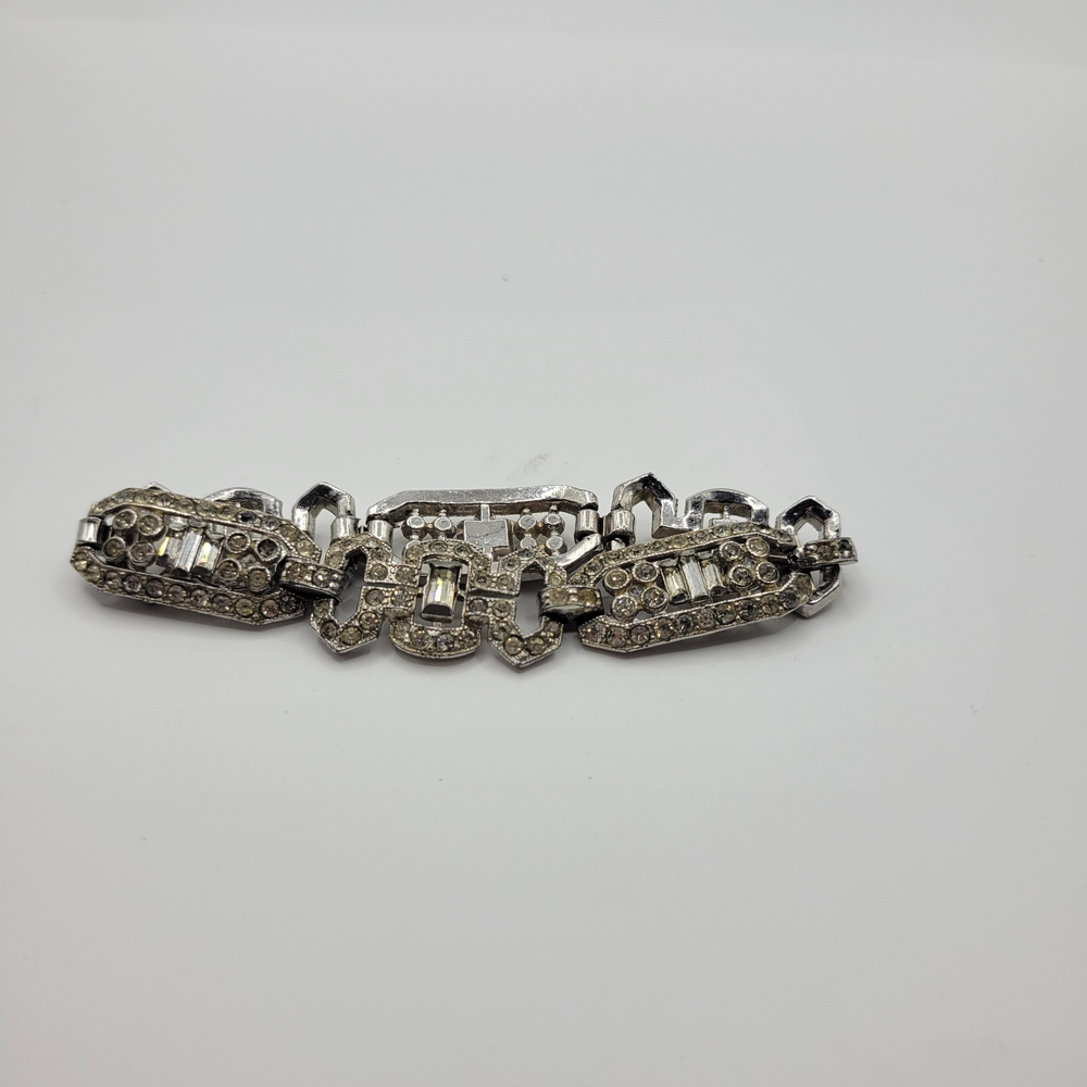 Vintage Antique Sparkling Silver Tone  Rhinestone Link Bracelet